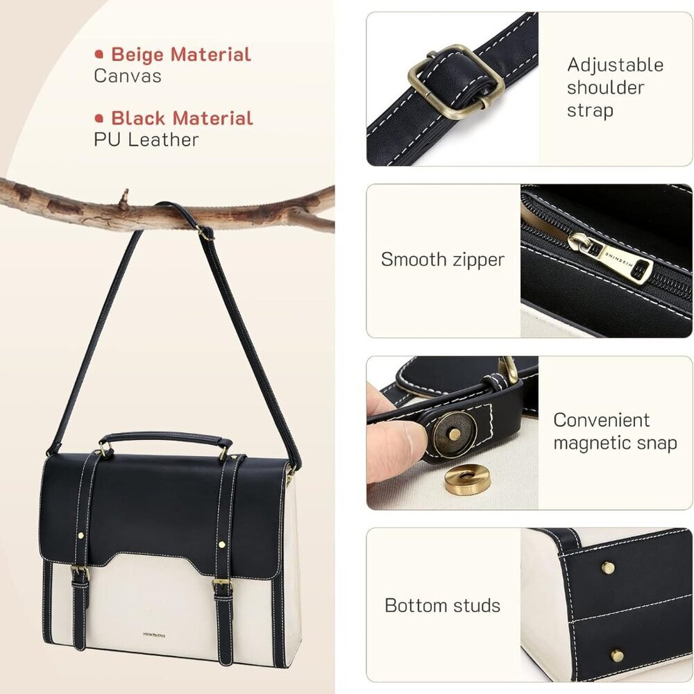 Laptop Bag 15.6 inch Canvas Messenger Bag for Women Professional Work Bag Should - Picture 5 of 6